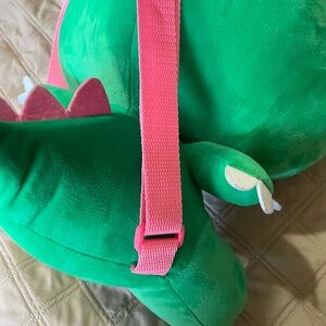 Green Dinosaur Plush Backpack with Pink Straps